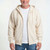 Just Sweatshirts Hooded Full Front Zipper Natural 100% Cotton sweatshirt, beige, on a man, long sleeves.