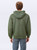 Just Sweatshirts Olive green hooded full front zipper sweatshirt, 100% cotton, on a male model, showing back view.