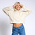 Just Sweatshirts Ladies Organic 100% Cotton French Terry Crop Hoodie Natural in fair trade, beige color, cropped style.