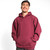 Just Sweatshirts True Burgundy luxury hoody, 100% cotton, heavyweight, maroon color, kangaroo pockets, athletic hood details.
