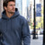 Just Sweatshirts Hooded Pullover Navy Sand 100% Cotton, hooded sweatshirt on a young male.
