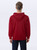 Just Sweatshirts Ruby Red hooded pullover, all cotton, 100% cotton, worn by model, showcasing vibrant red color.
