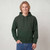 Just Sweatshirts Hooded Pullover Park Green 100% Cotton, dark green hooded sweatshirt with kangaroo pockets on man.