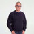 Just Sweatshirts Super Heavy T-Shirt Long Sleeve 100% Cotton Navy, Cross Grain Jersey, dark blue men's top.