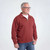 Just Sweatshirts Red Zip Neck Cranberry Sand vintage 100% Cotton Sweatshirt on a middle-aged man.