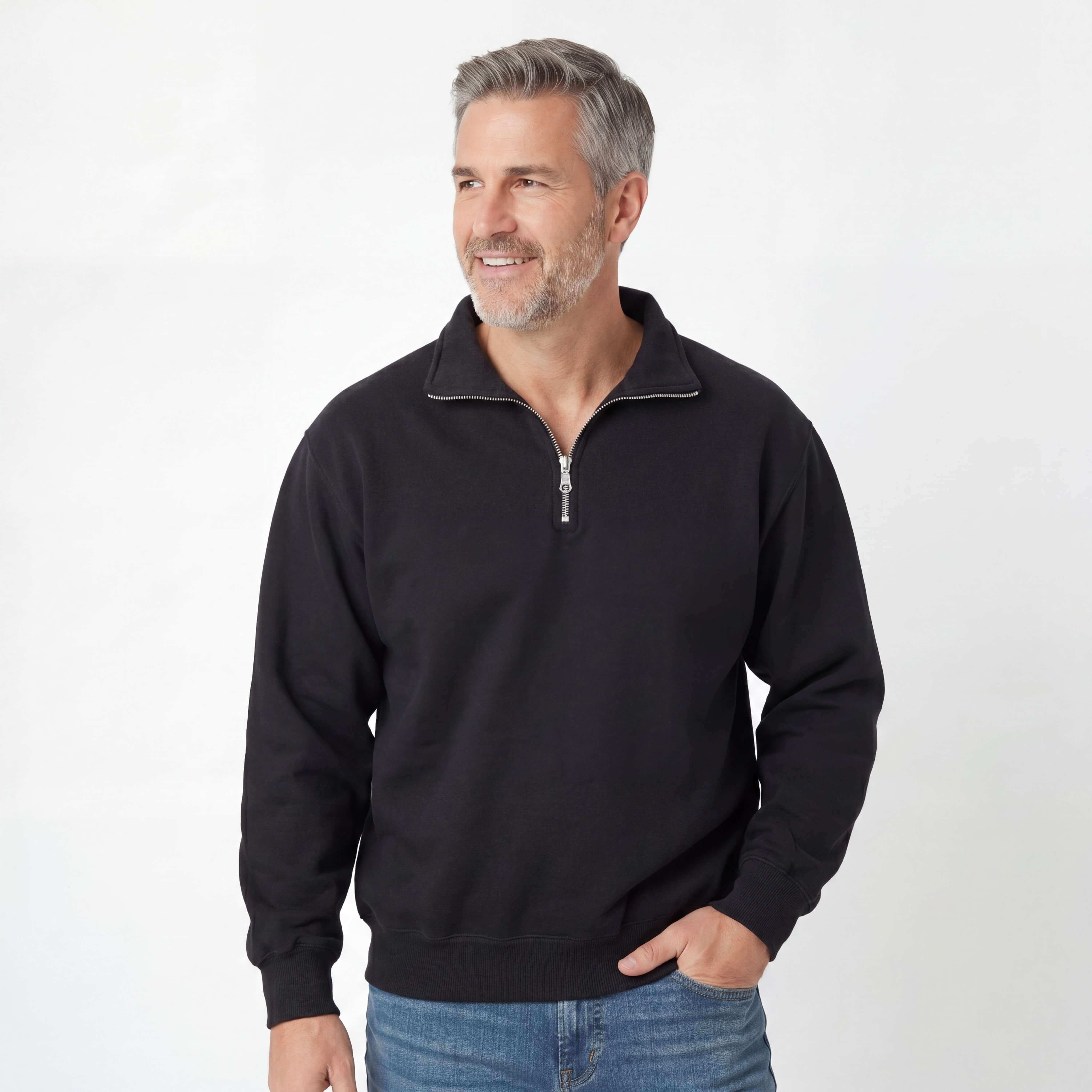 Buy Zip Neck Black 100% Cotton Online | Just Sweatshirts