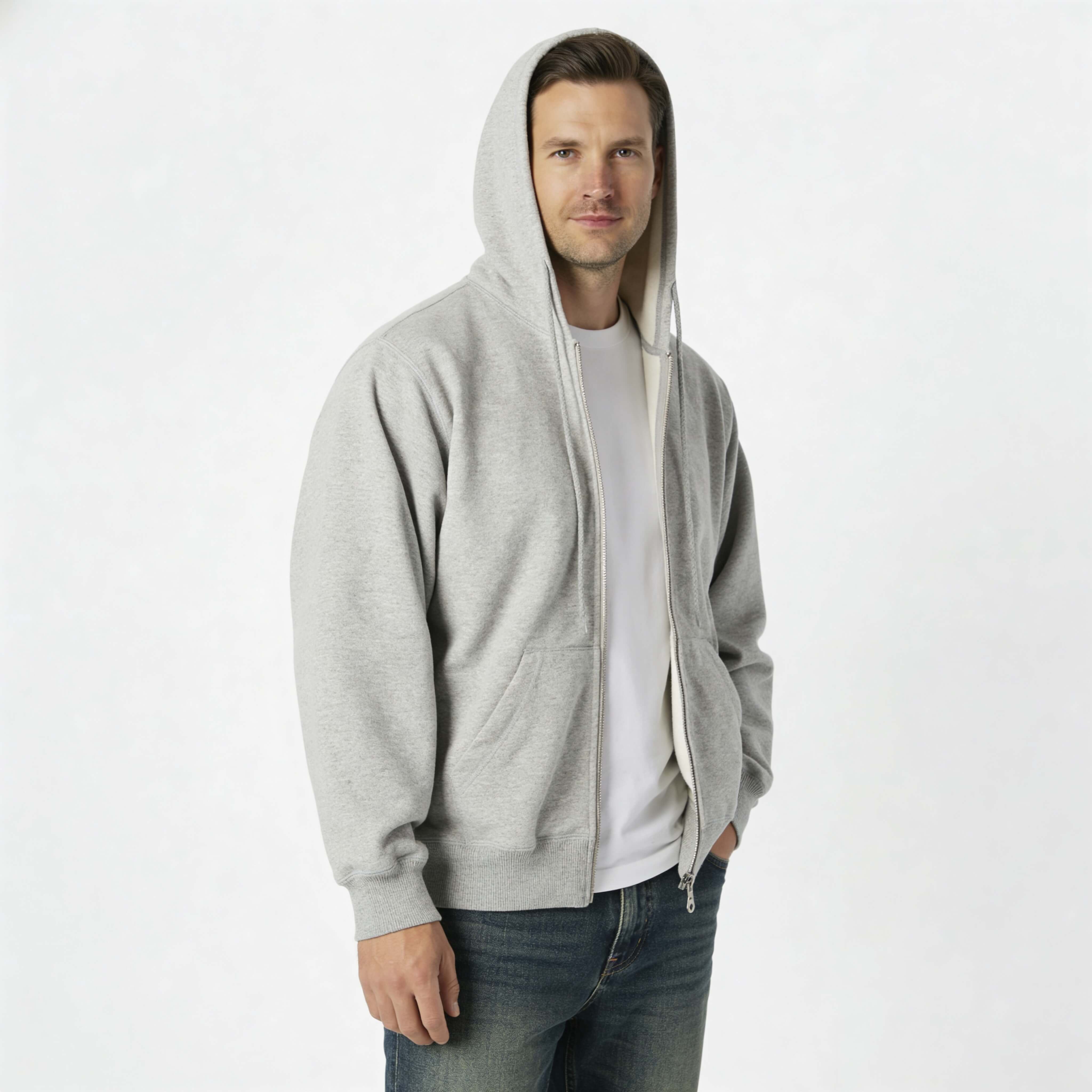Shop Hooded Full Front Zipper | Mix Grey | Just Sweatshirts