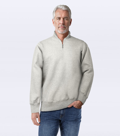 Zip Neck Grey Mix 95% Cotton | Men's Heavyweight Half Zip Neck