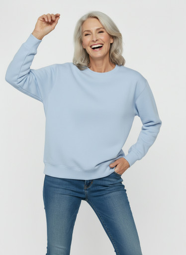 Ladies 100% Cotton Ultra Soft Crewneck Airy Blue