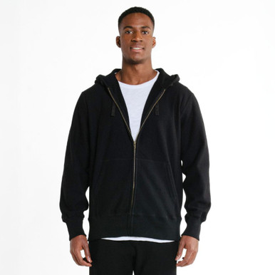 Privé Full Zip Hoodie Black with Side Rib 100% Cotton