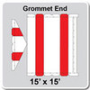 15' x 15' Gable Frame Tent Grommet End, 16 oz. Ratchet Top, White and Red