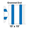 15' x 15' Gable Frame Tent Grommet End, 16 oz. Ratchet Top, White and Blue