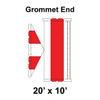 20' x 10' Gable Tent Grommet End, 16 oz. Ratchet Top, White and Red