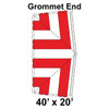 40' x 20' Classic Pole Tent Grommet End, 16 oz. Ratchet Top, White and Red