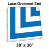 60' Classic Pole Tent End Section 2 of 4, 16 oz. Ratchet Top, White and Blue (30'x30'-Lace Grommet)