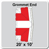 20' x 10' Classic Frame Tent Grommet End, 16 oz. Ratchet Top, White and Red