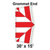 30' x 15' Classic Pole Tent Grommet End, 16 oz. Ratchet Top, White and Red