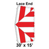 30' x 15' Classic Pole Tent Lace End, 16 oz. Ratchet Top, White and Red