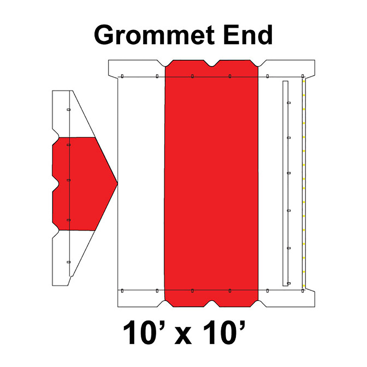 10' x 10' Gable Frame Tent Grommet End, 16 oz. Ratchet Top, White and Red