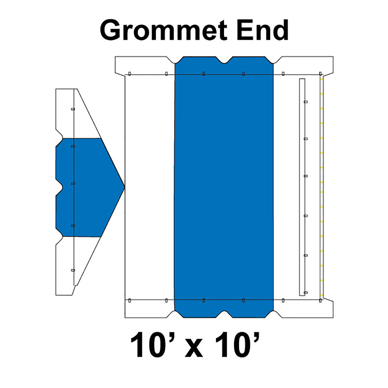 10' x 10' Gable Frame Tent Grommet End, 16 oz. Ratchet Top, White and Blue