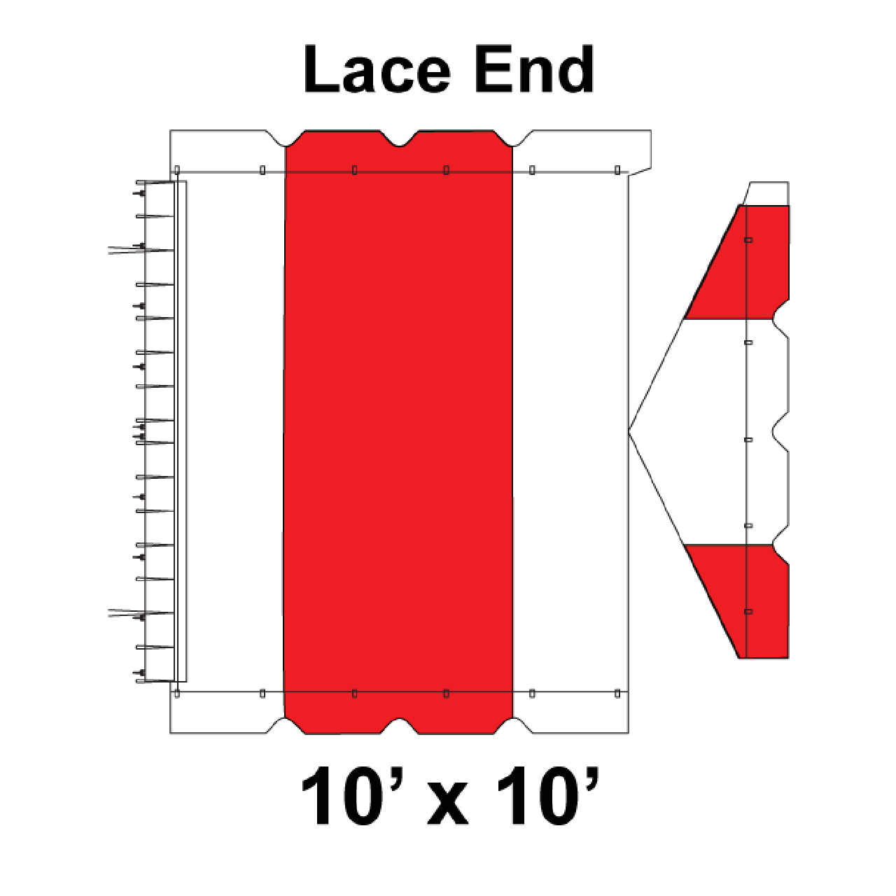 10' x 10' Gable Frame Tent Lace End, 16 oz. Ratchet Top, White and Red