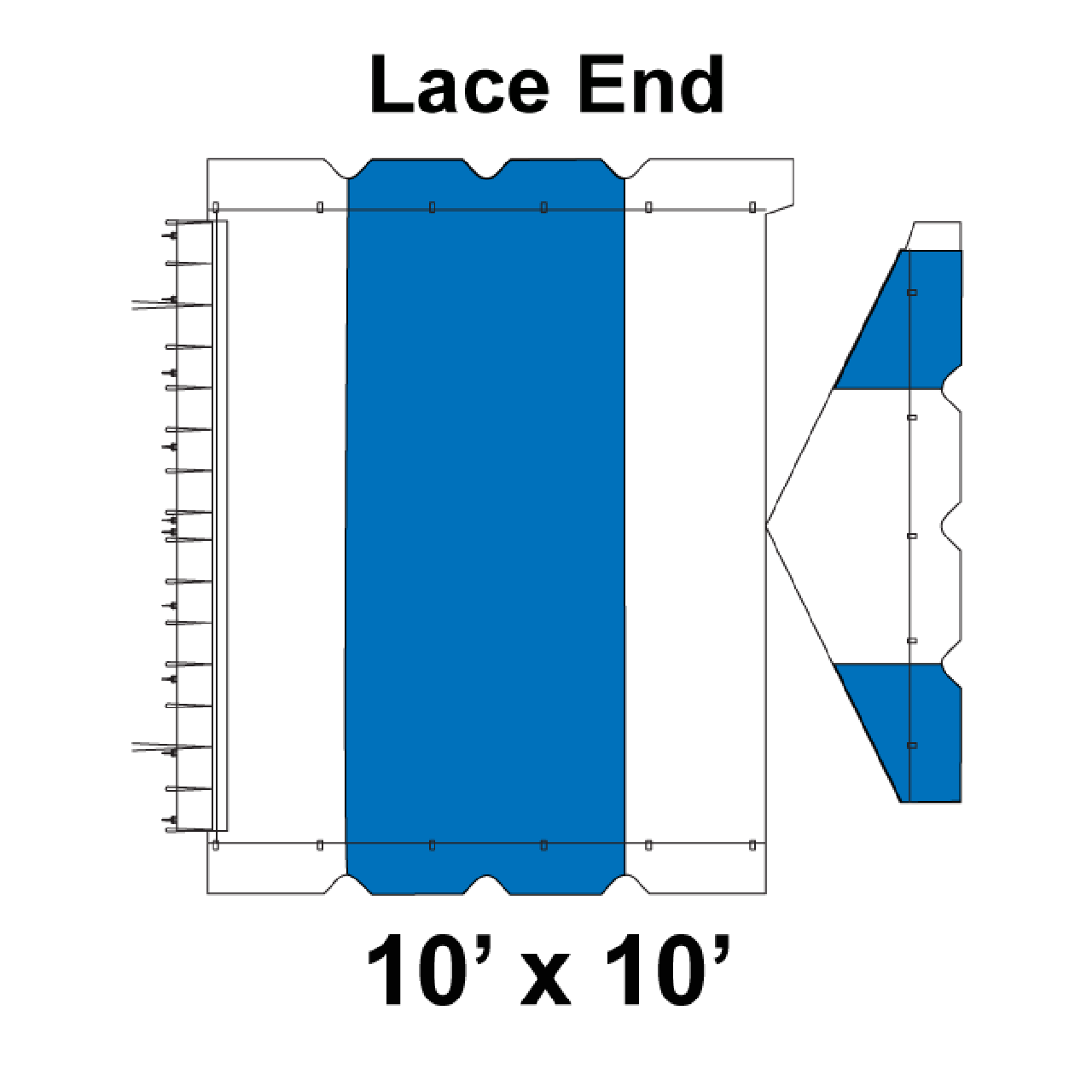 10' x 10' Gable Frame Tent Lace End, 16 oz. Ratchet Top, White and Blue