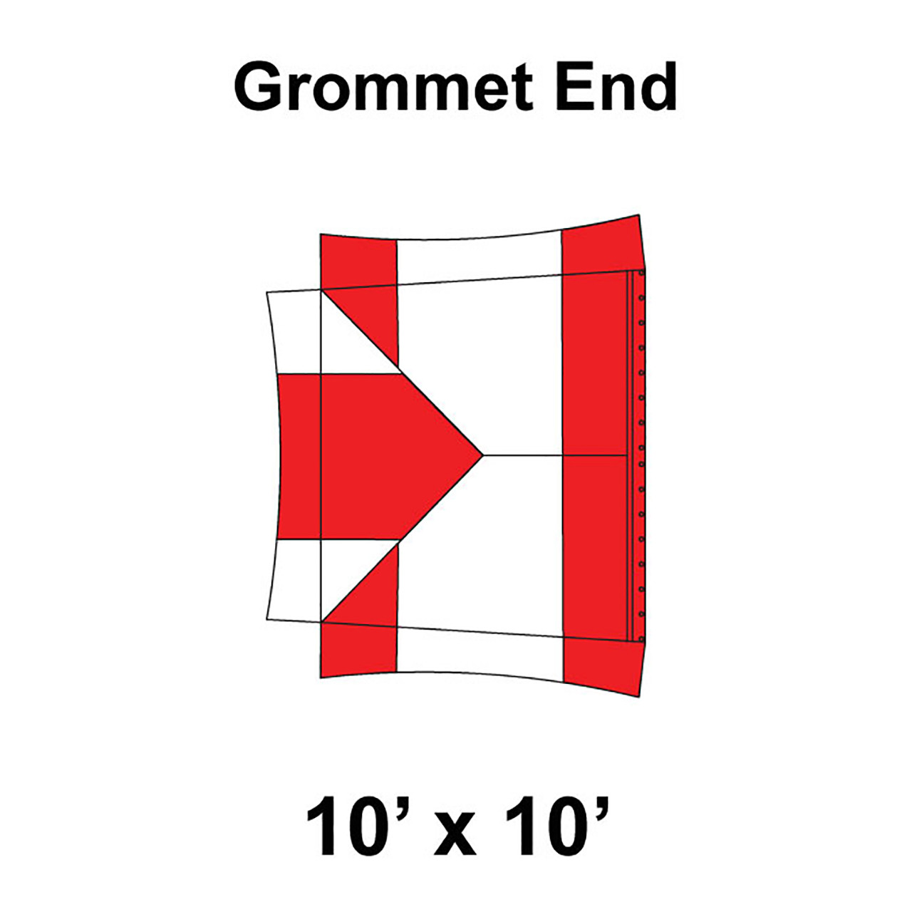 10' x 10' Master Series Frame Tent Grommet End, 16 oz. Ratchet Top, White and Red