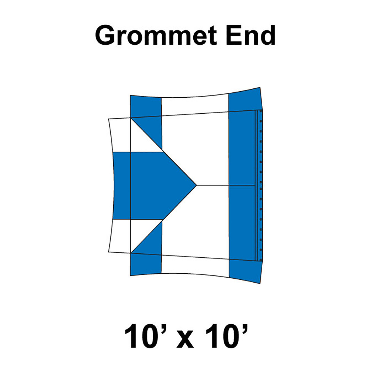 10' x 10' Master Series Frame Tent Grommet End, 16 oz. Ratchet Top, White and Blue