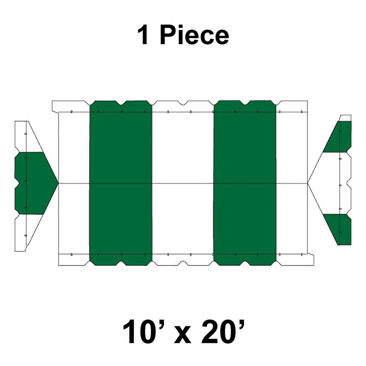 10' x 20' Gable Frame Tent, 1 Piece, 16 oz. Ratchet Top, White and Forest Green