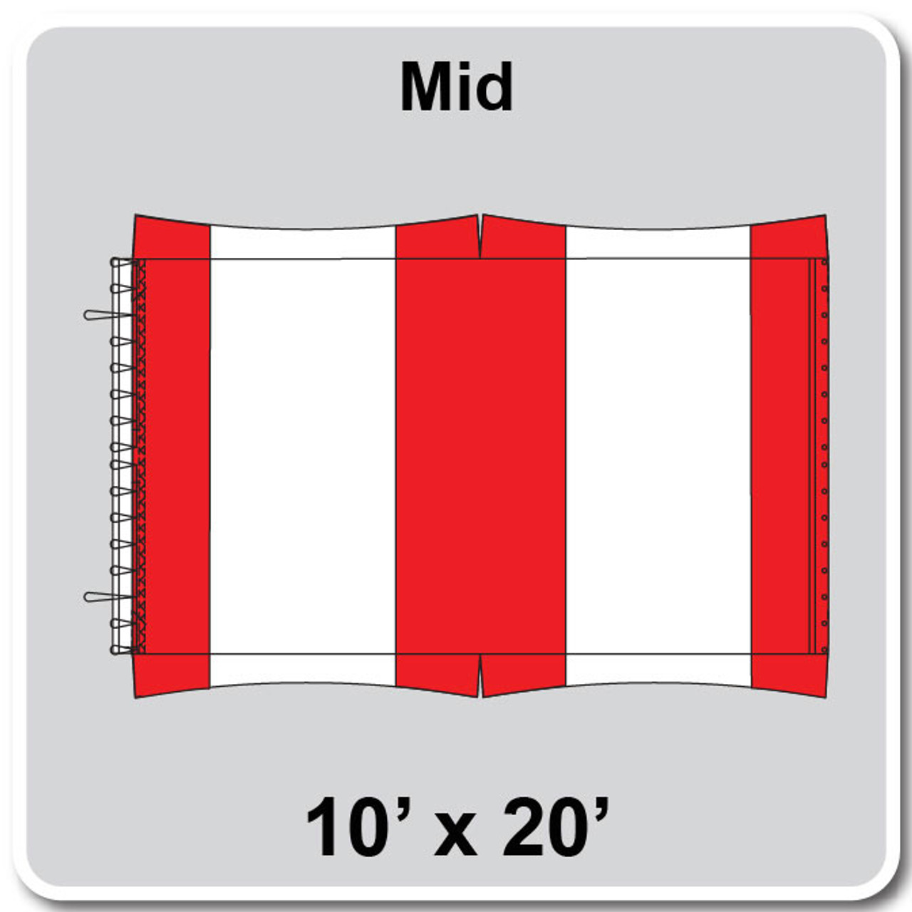 10' x 20' Master Series Frame Tent Mid, 16 oz. Ratchet Top, White and Red