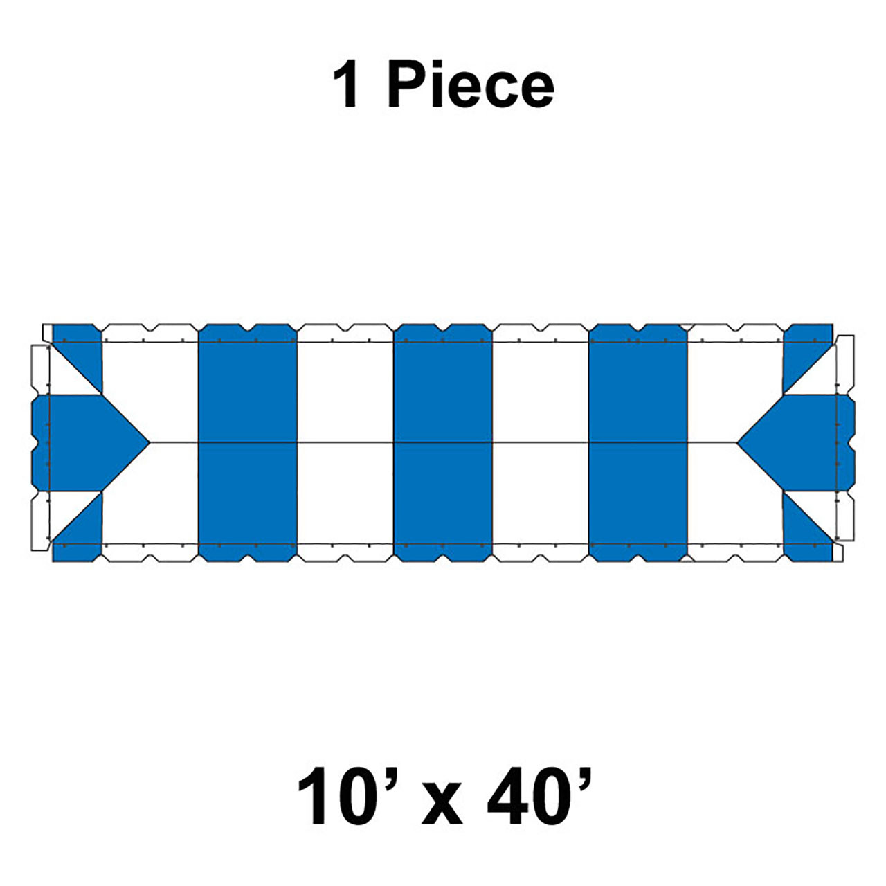 10' x 40' Classic Frame Tent, 1 Piece, 16 oz. Ratchet Top, White and Blue