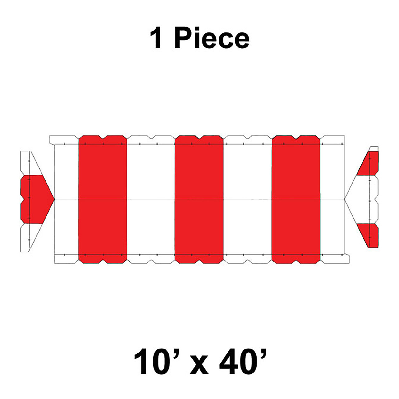 10' x 40' Gable Frame Tent, 1 Piece, 16 oz. Ratchet Top, White and Red