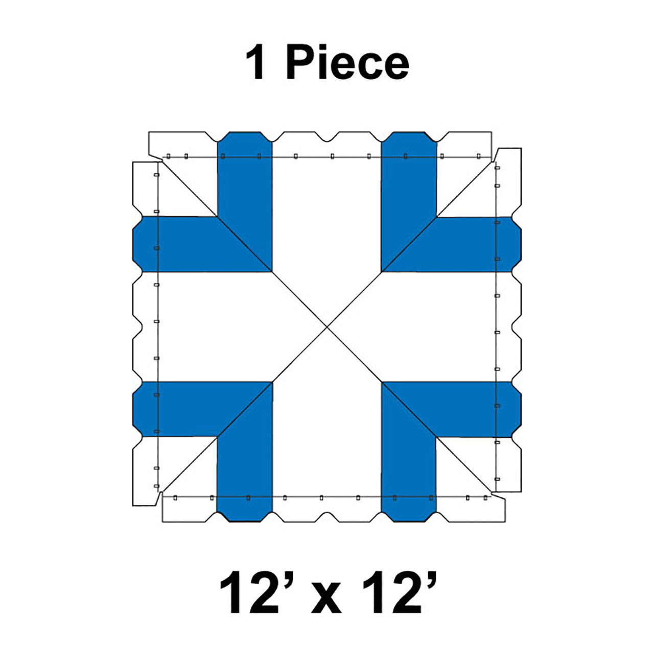 12' x 12' Classic Frame Tent, 1 Piece, 16 oz. Ratchet Top, White and Blue