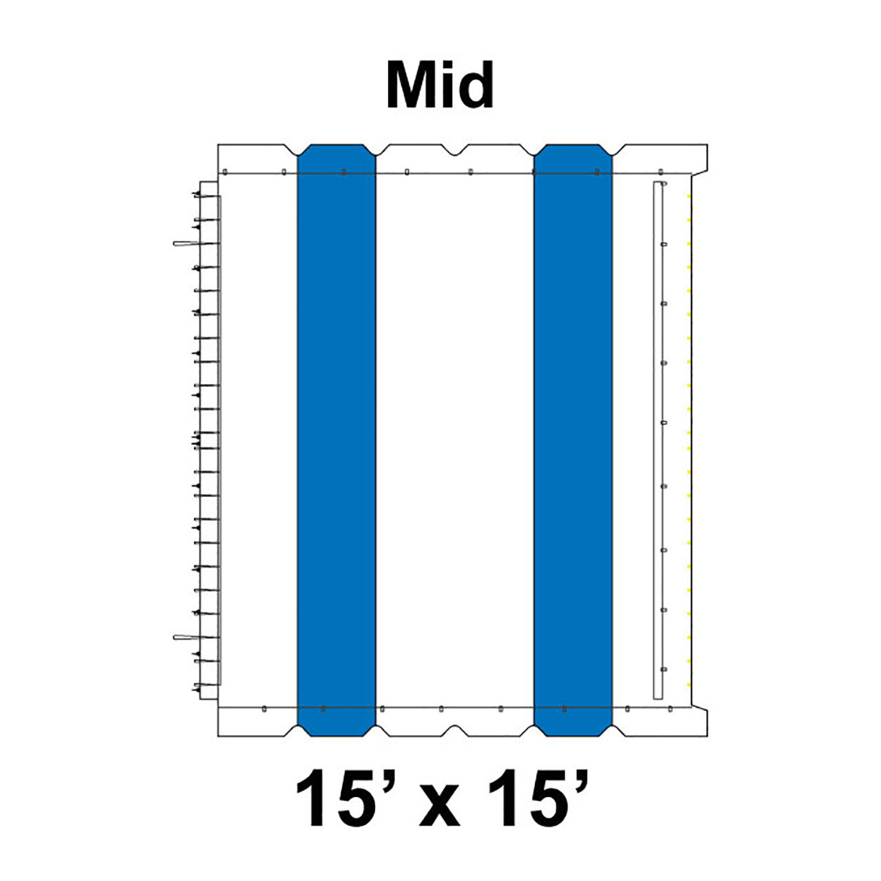 15' x 15' Classic Frame Tent Mid, 16 oz. Ratchet Top, White and Blue