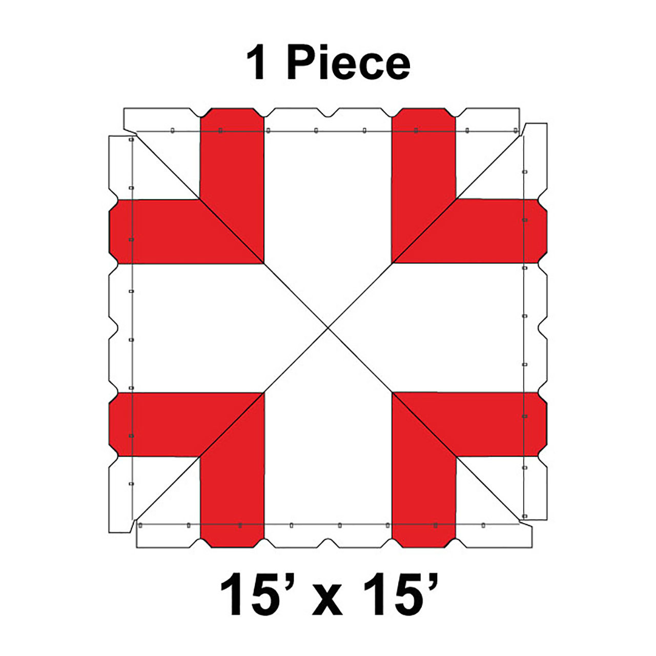 15' x 15' Classic Pole Tent, 1 Piece, 16 oz. Ratchet Top, White and Red