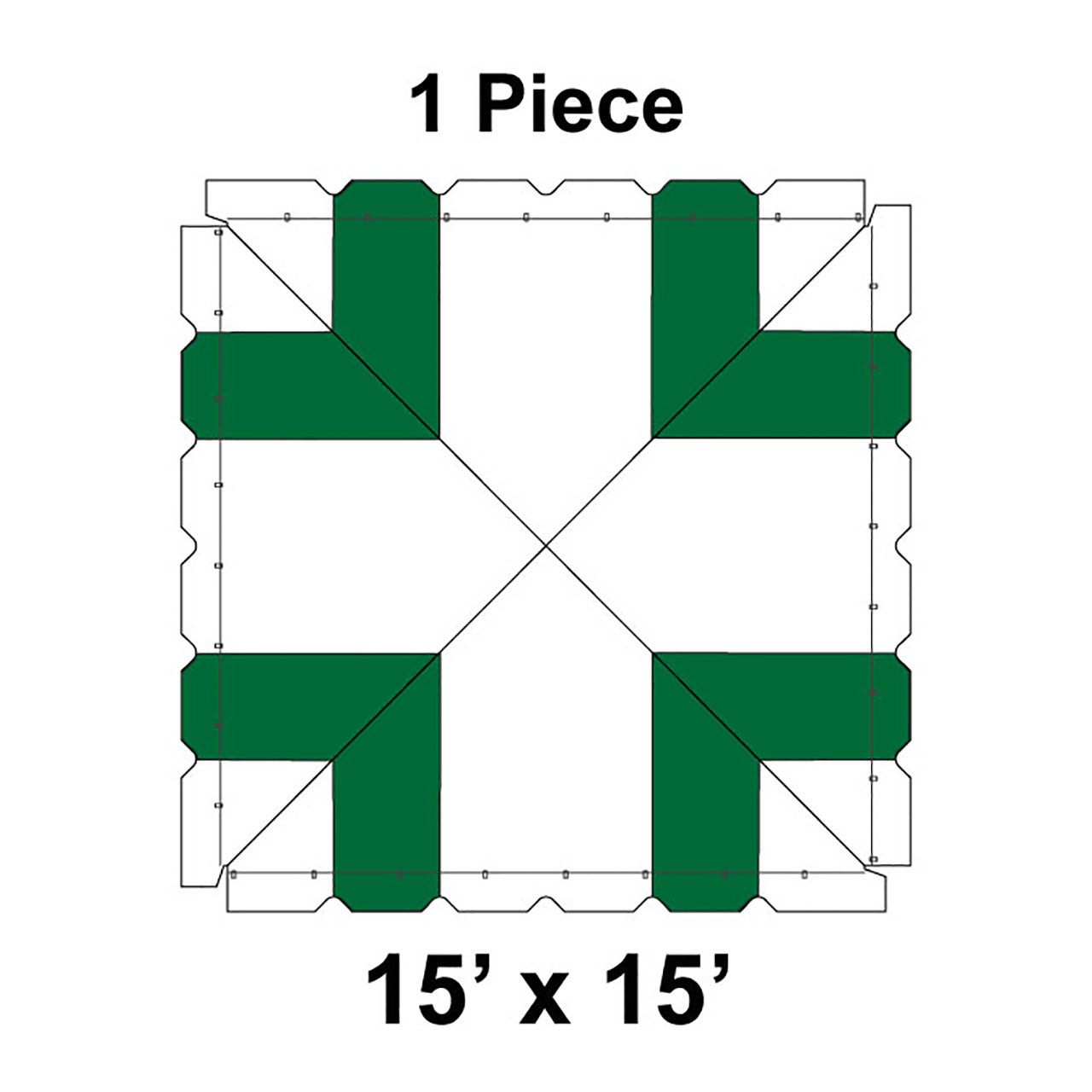 15' x 15' Classic Pole Tent, 1 Piece, 16 oz. Ratchet Top, White and Forest Green