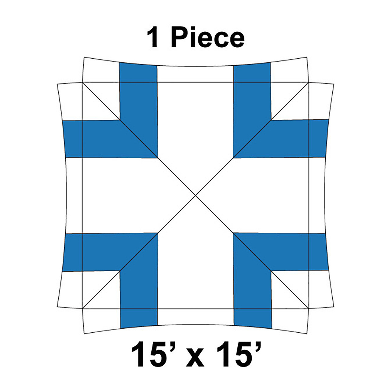 15' x 15' Master Series Frame Tent, 1 Piece, 16 oz. Ratchet Top, White and Blue