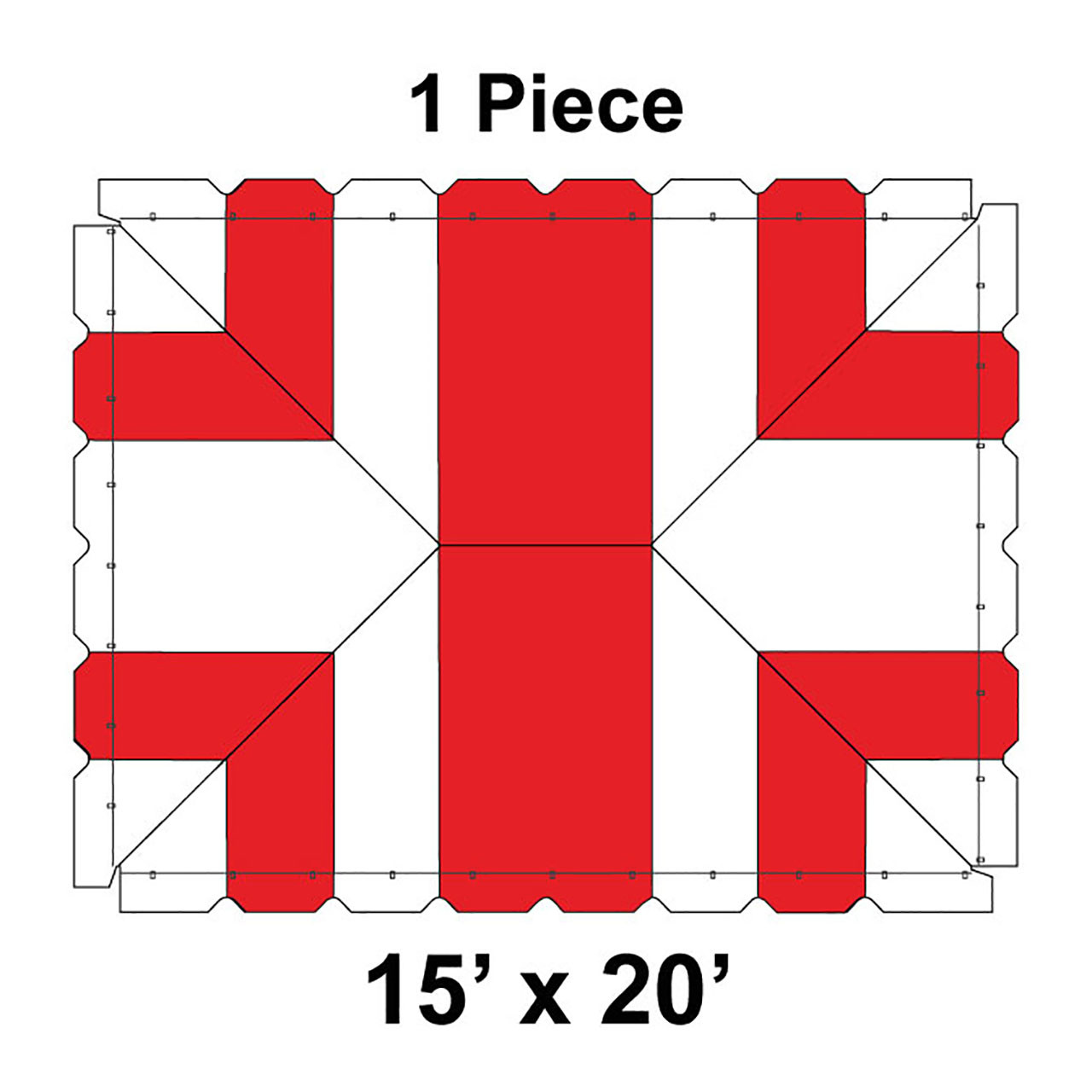 15' x 20' Classic Frame Tent, 1 Piece, 16 oz. Ratchet Top, White and Red