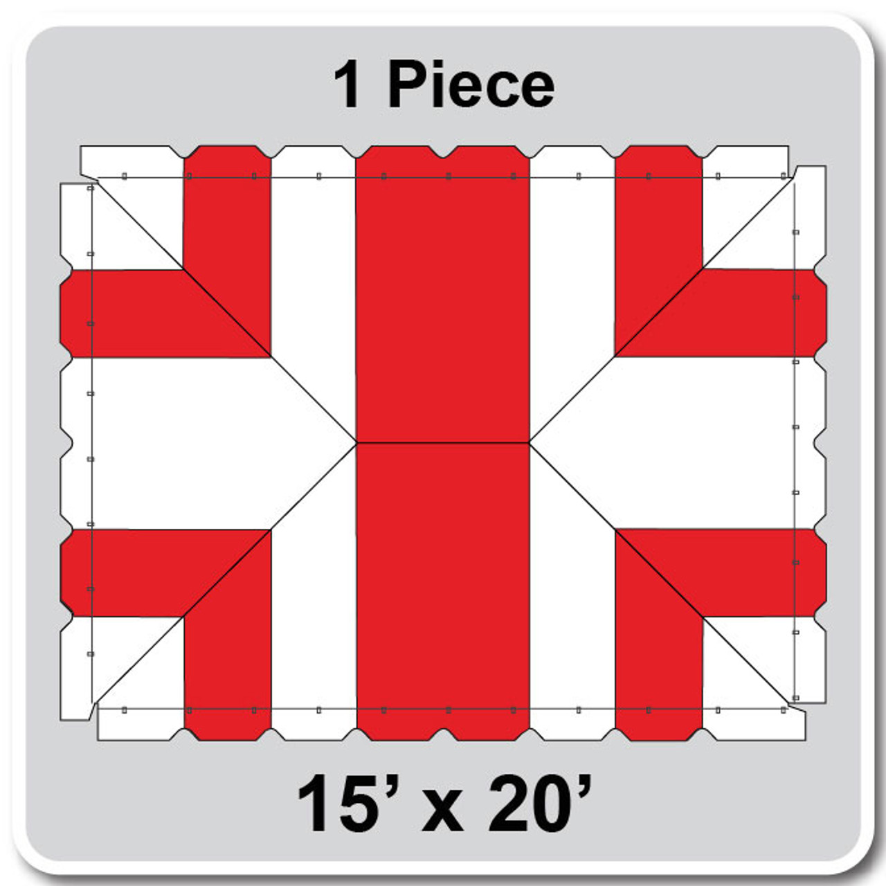 15' x 20' Classic Pole Tent, 1 Piece, 16 oz. Ratchet Top, White and Red