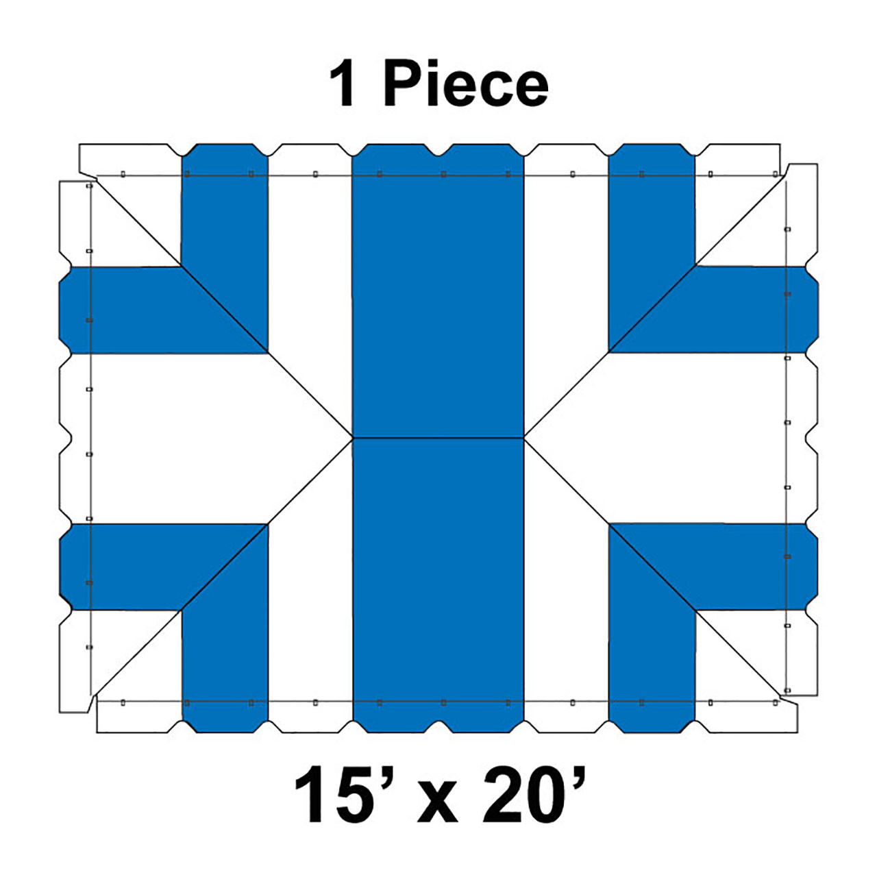 15' x 20' Classic Pole Tent, 1 Piece, 16 oz. Ratchet Top, White and Blue