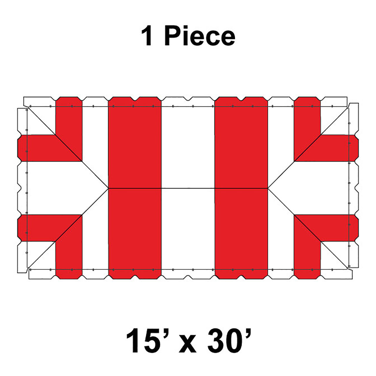 15' x 30' Classic Frame Tent, 1 Piece, 16 oz. Ratchet Top,  White and Red
