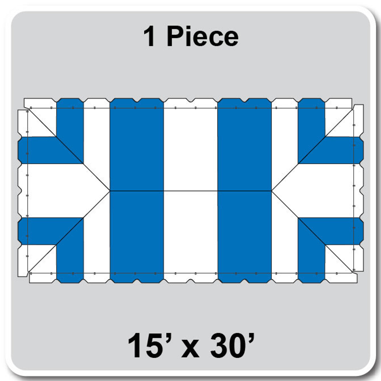 15' x 30' Classic Frame Tent, 1 Piece, 16 oz. Ratchet Top,  White and Blue