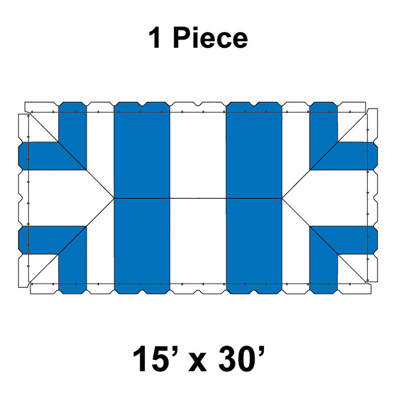 15' x 30' Classic Frame Tent, 1 Piece, 16 oz. Ratchet Top,  White and Blue