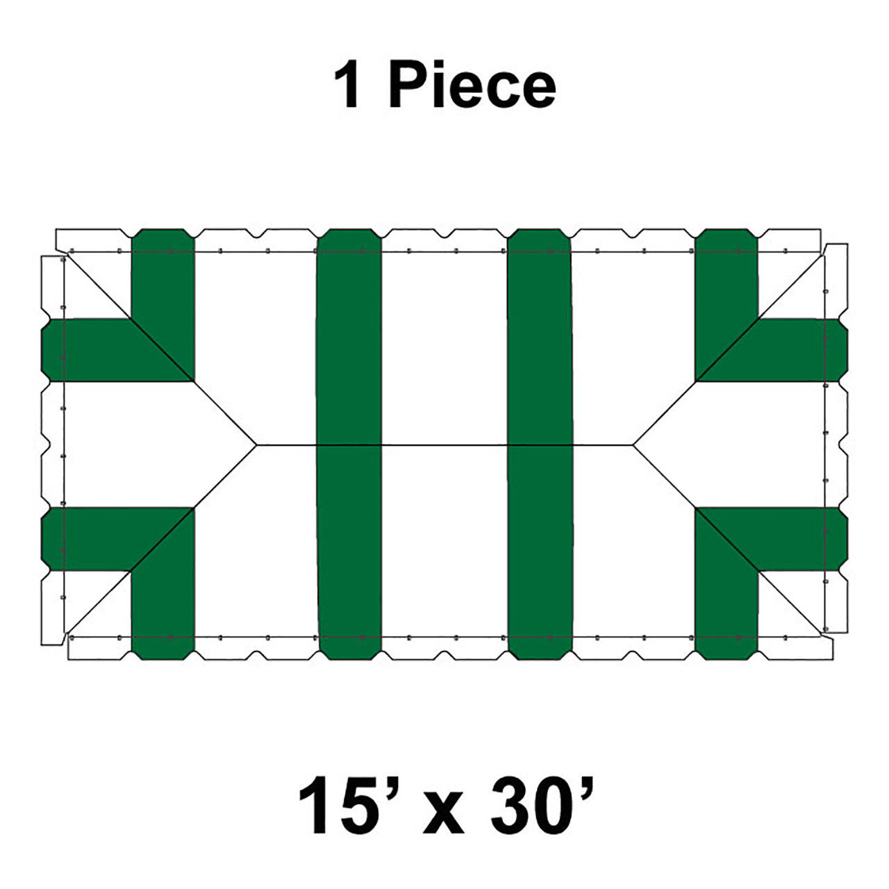 15' x 30' Classic Pole Tent, 1 Piece, 16 oz. Ratchet Top, White and Forest Green