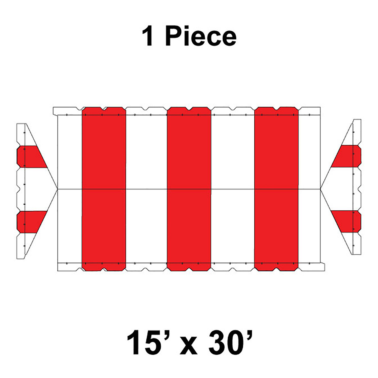 15' x 30' Gable Frame Tent, 1 Piece, 16 oz. Ratchet Top, White and Red
