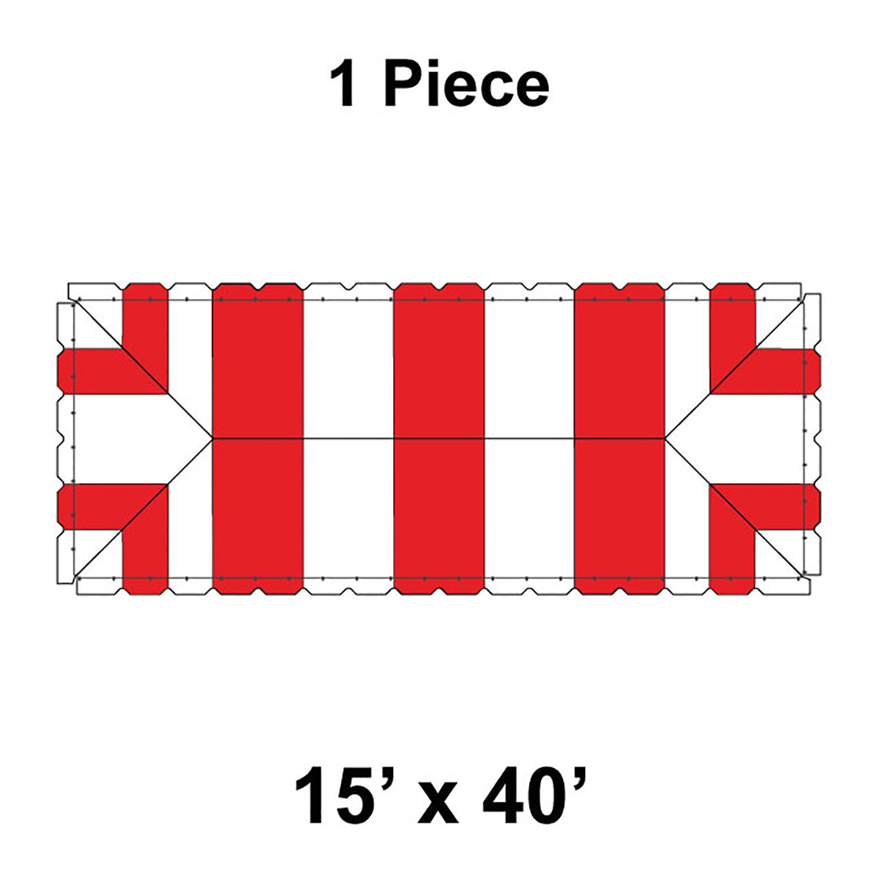 15' x 40' Classic Frame Tent, 1 Piece, 16 oz. Ratchet Top, White and Red