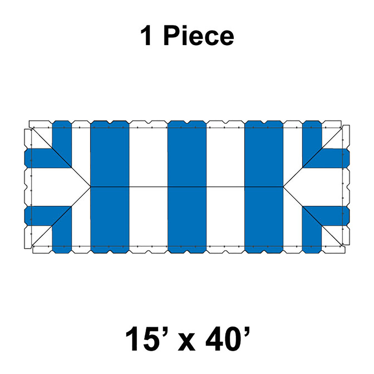 15' x 40' Classic Frame Tent, 1 Piece, 16 oz. Ratchet Top, White and Blue