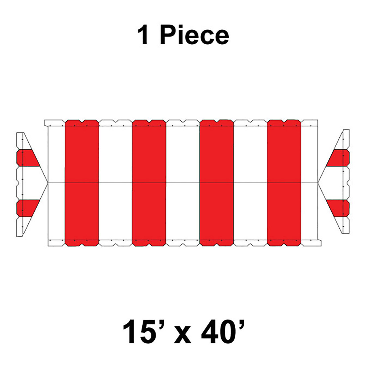 15' x 40' Gable Frame Tent, 1 Piece, 16 oz. Ratchet Top, White and Red