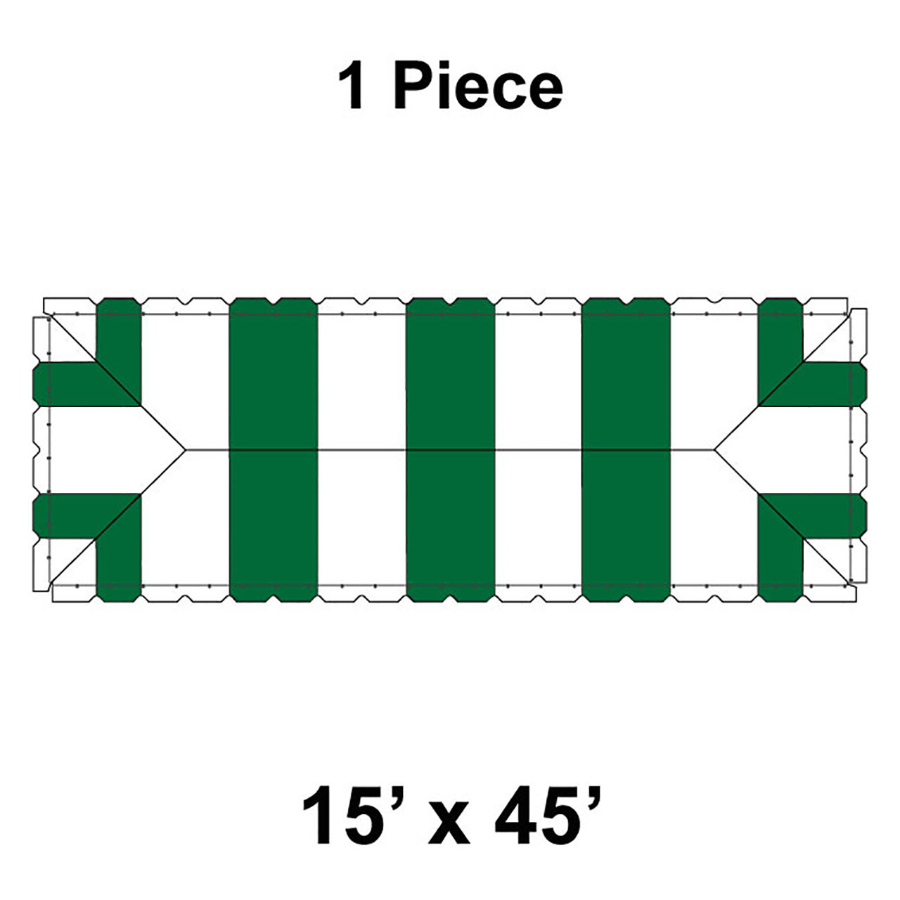 15' x 45' Classic Frame Tent, 1 Piece, 16 oz. Ratchet Top, White and Forest Green