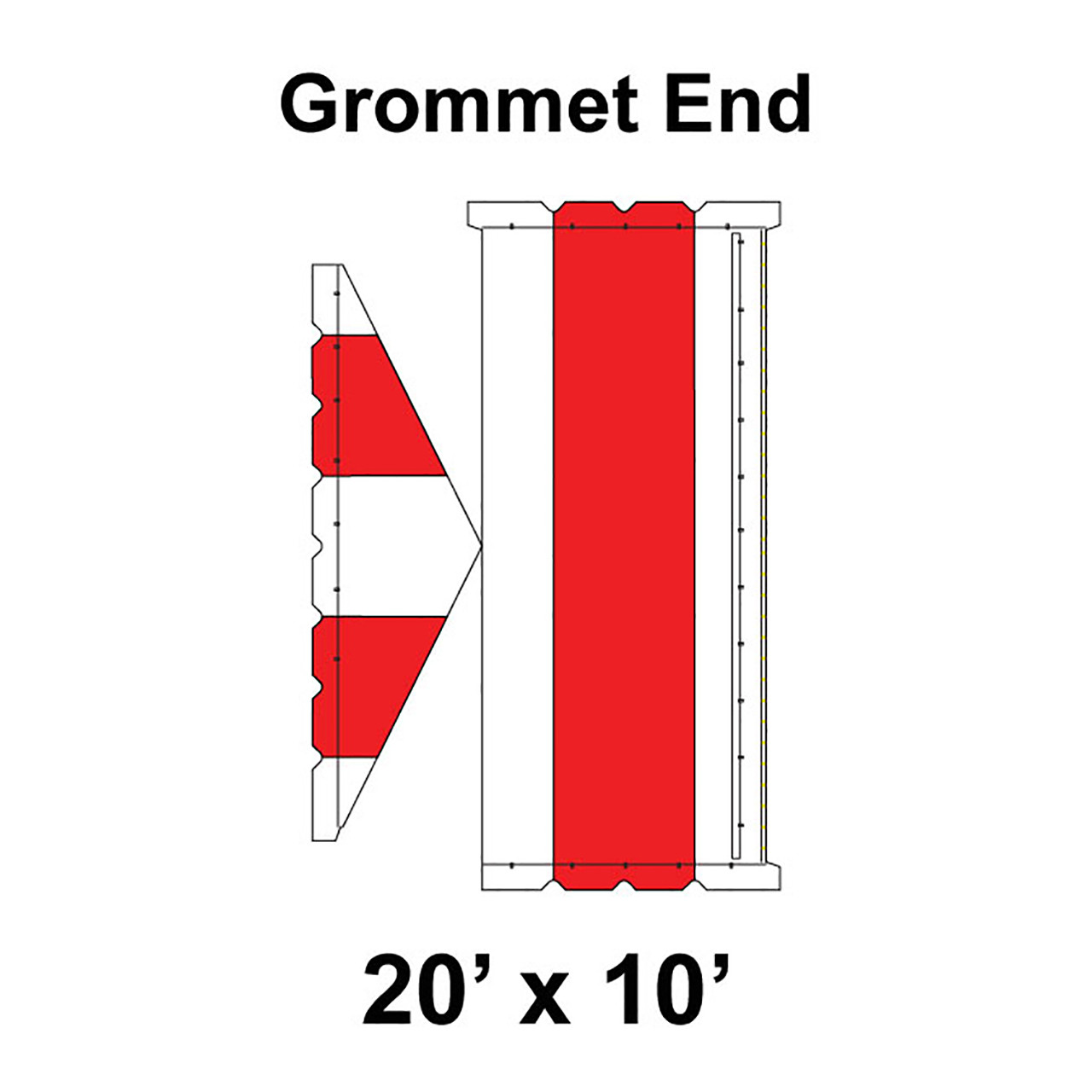 20' x 10' Gable Tent Grommet End, 16 oz. Ratchet Top, White and Red